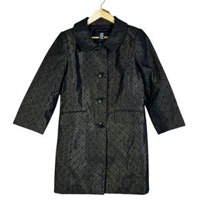 Apostrophe Black Gold Metallic Pattern Brocade Blazer Jacket Women M